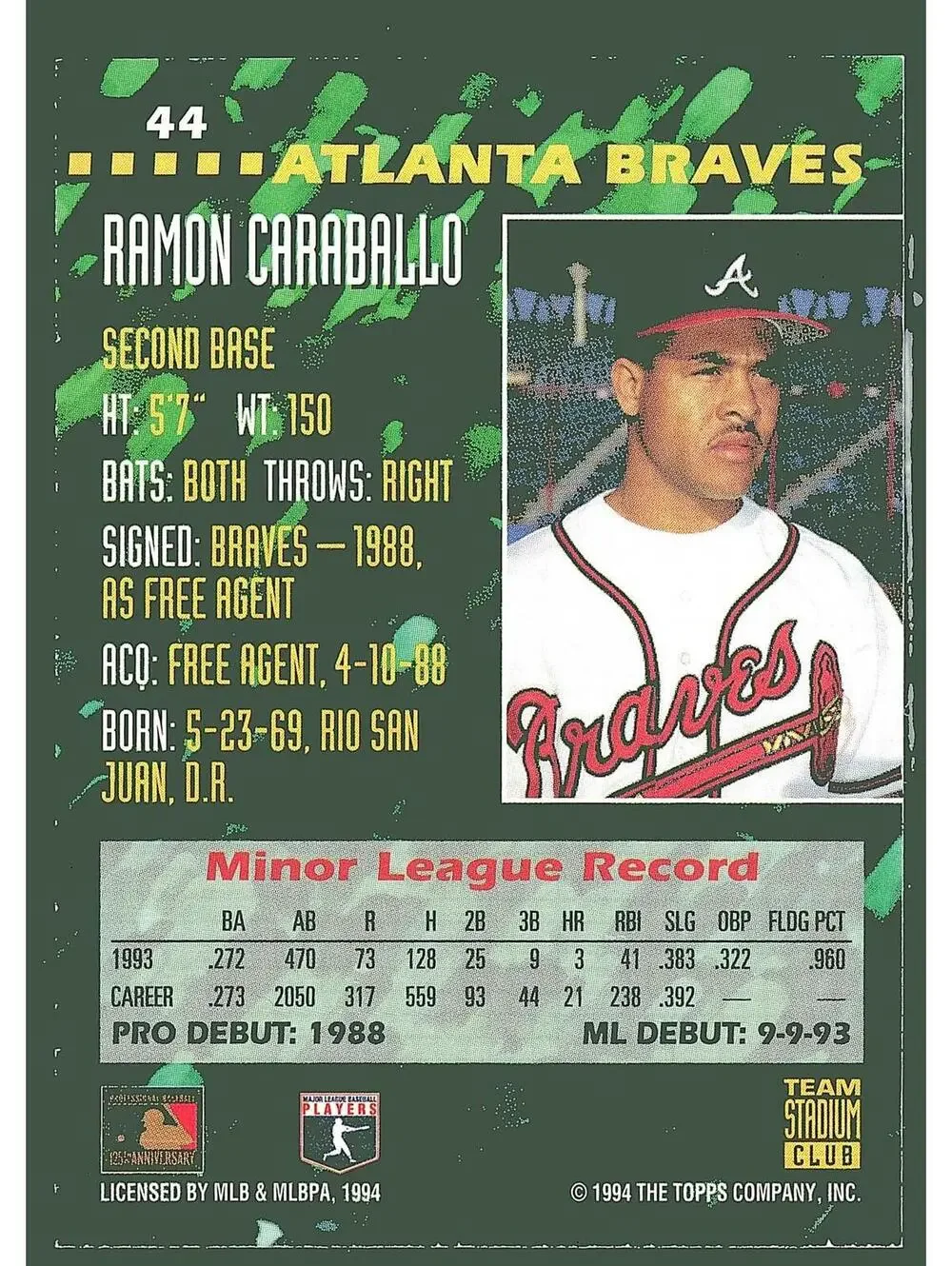 1994 Stadium Club Team #44 Ramon Caraballo HAND SIGNED